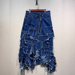 🚩steal Authentic Sacai Asymmetrical Blue Patchwork Skirt